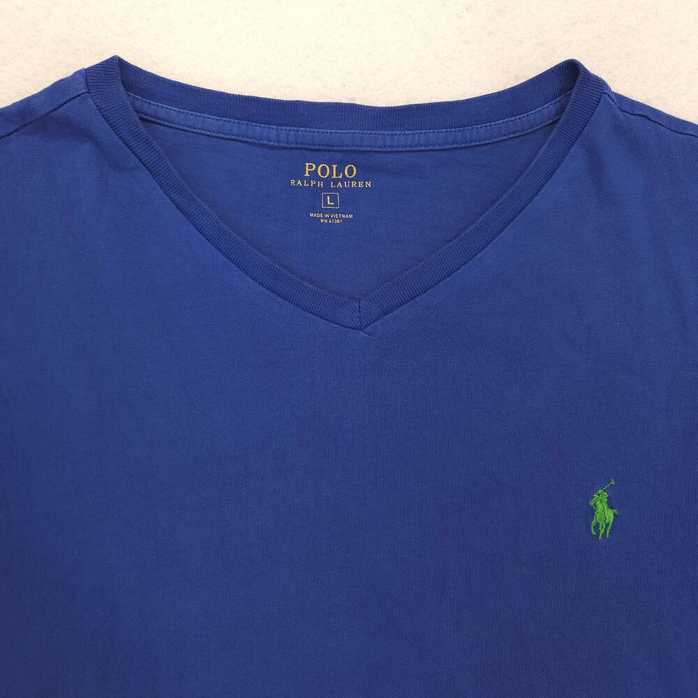 Polo Ralph Lauren V Neck Short Sleeve Shirt Mens Size L Blue Green 16963